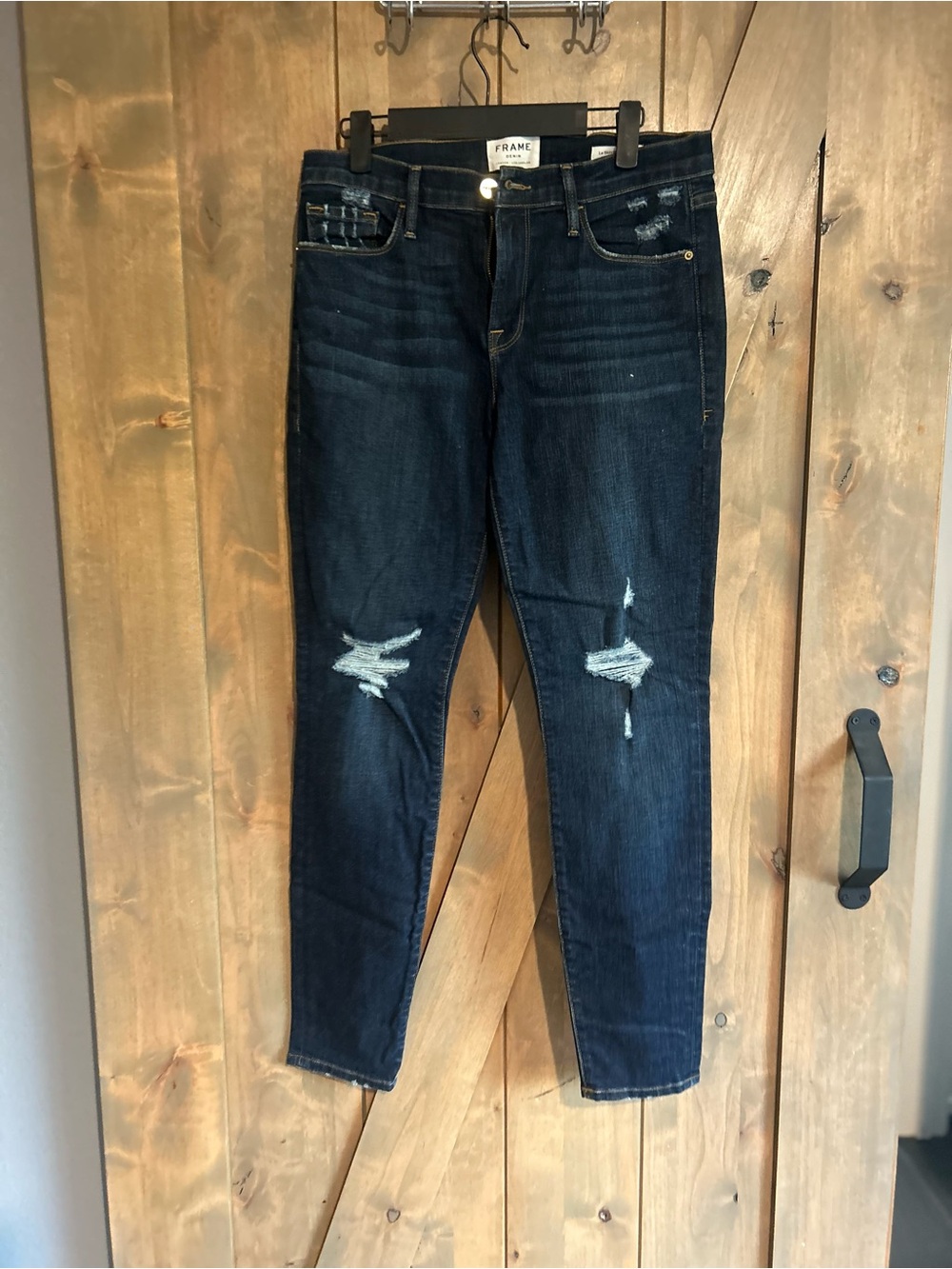 Frame Denim Dark Blue Distressed Skinny Jeans